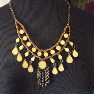 Boho Bib Necklace with Copper Teardrop Drops – Beaded Artisan Statement